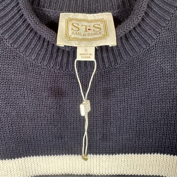 NWT Sail to Sable x Tuckernuck Navy Ivory Roll Neck Nautical Striped Sweater S - Picture 6 of 11